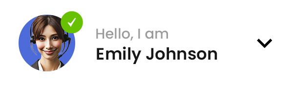 Kundenberaterin mit Headset, daneben der Text „Hello, I am Emily Johnson"